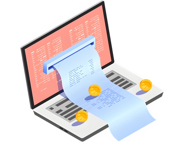 Ilustração notebook gerando notas fiscais